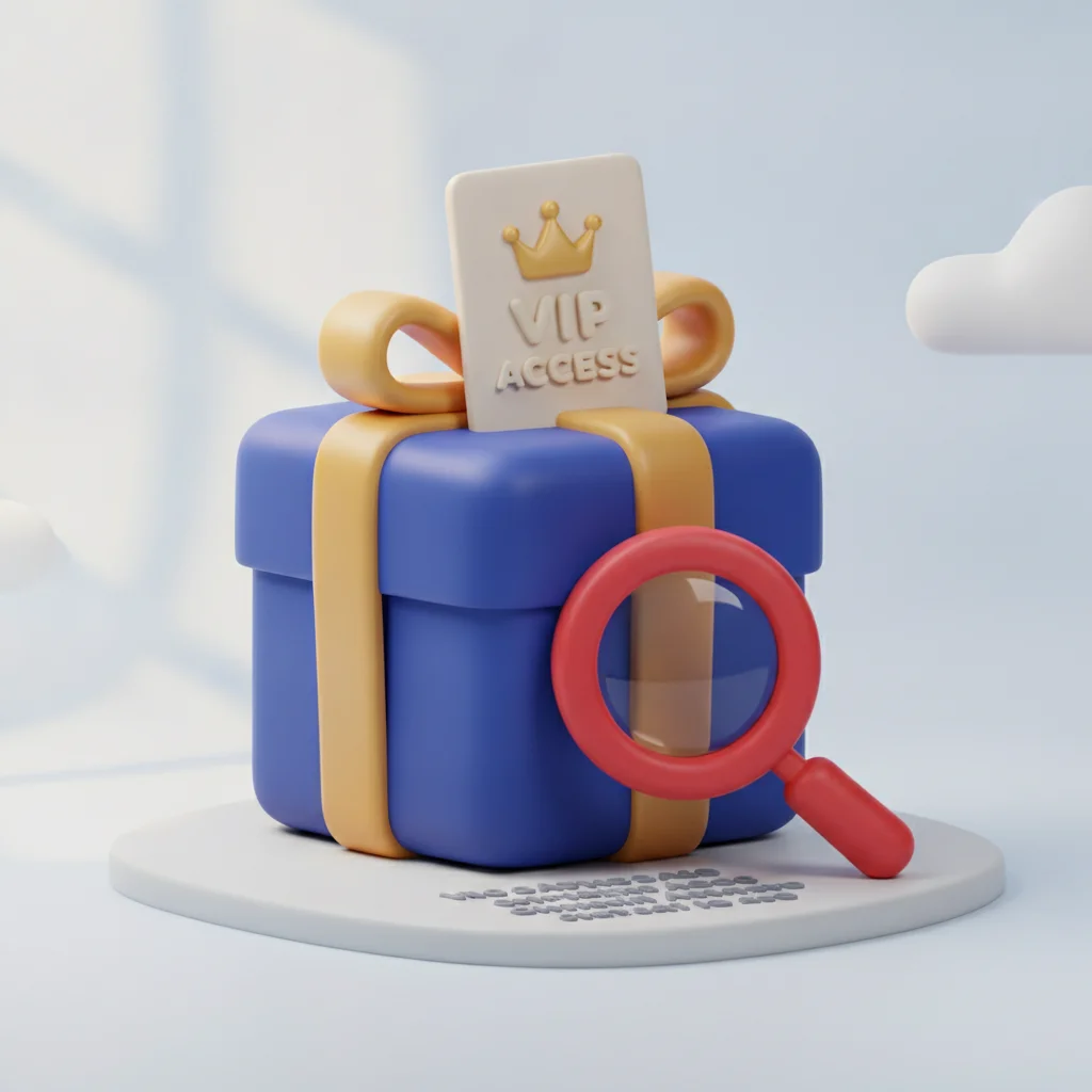 En presentbox som symboliserar casinobonusar och ett förstoringsglas över villkoren.